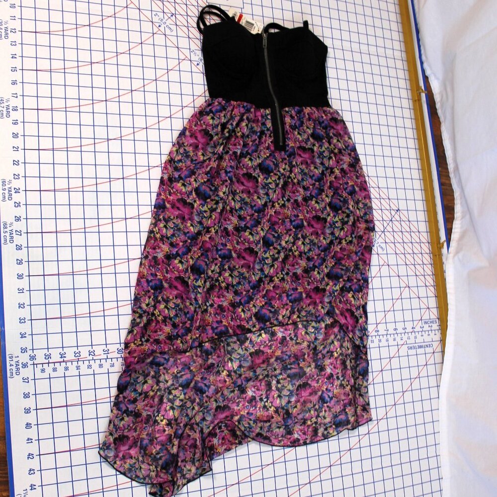 NWT Material Girl High-Low Bustier Front Zip Floral Dress XS
